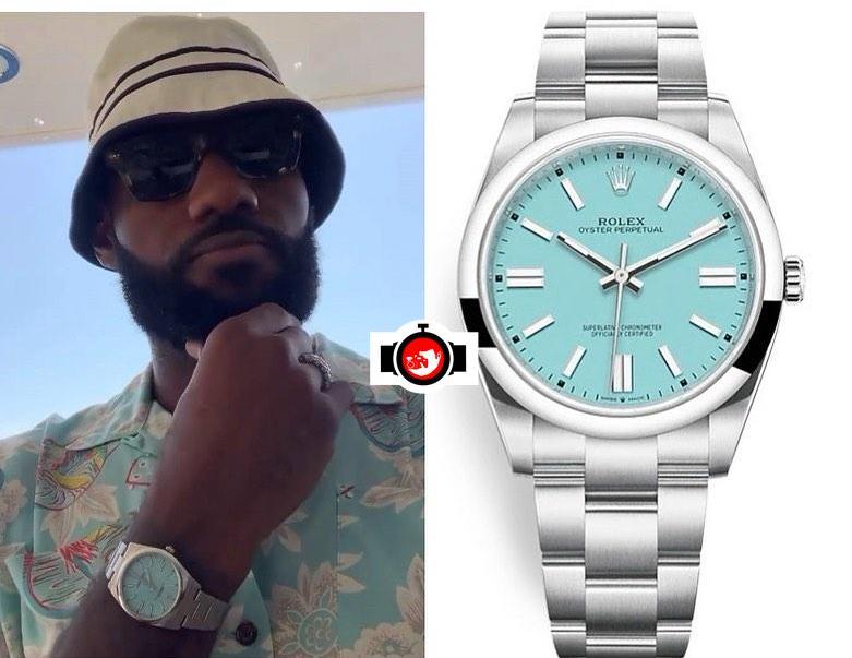 LeBron James’s Watch Collection: 41mm Stainless Steel Rolex Oyster Perpetual With a Turquoise ‘Tiffany’ Blue Dial