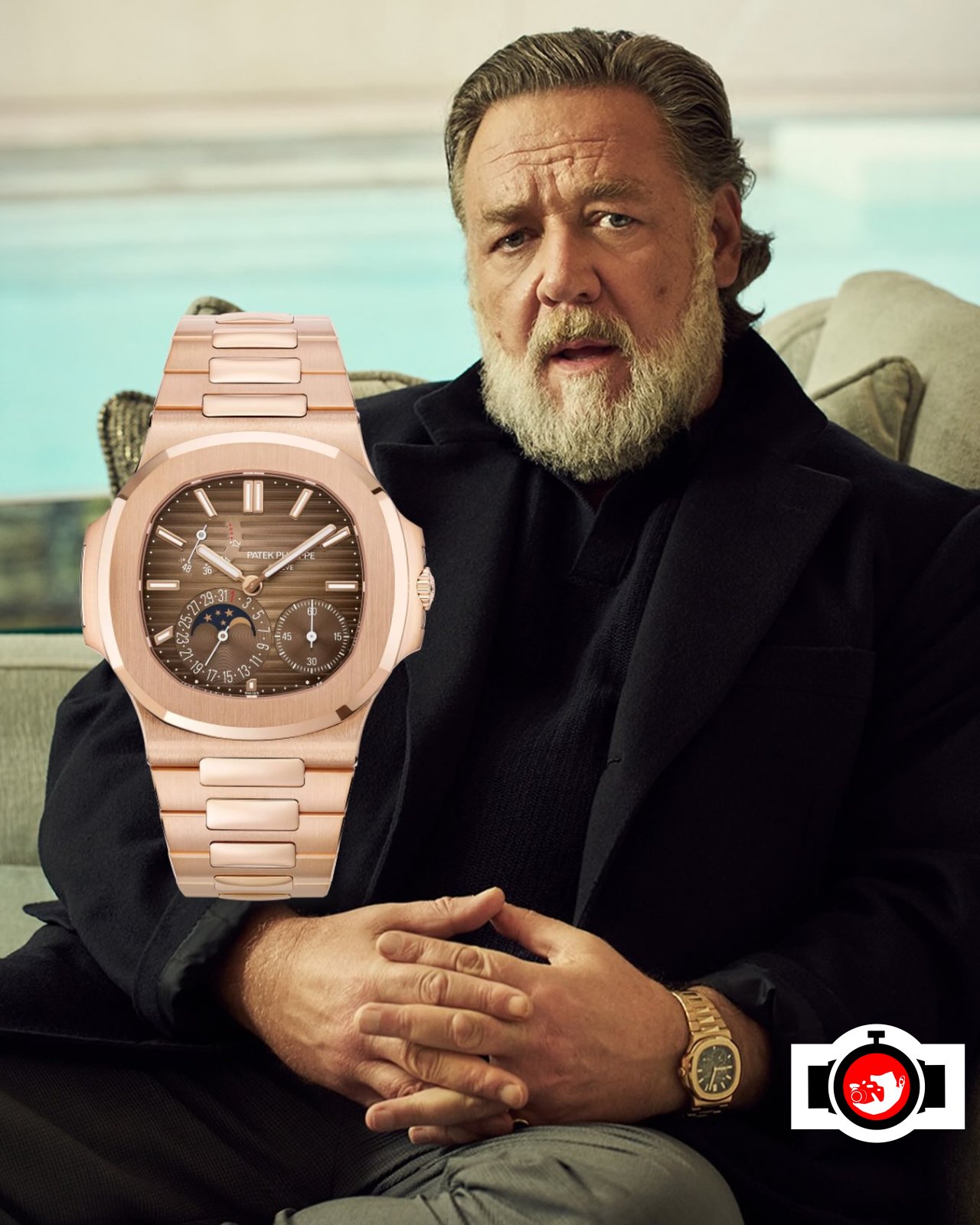 actor Russell Crowe spotted wearing a Patek Philippe 5712R