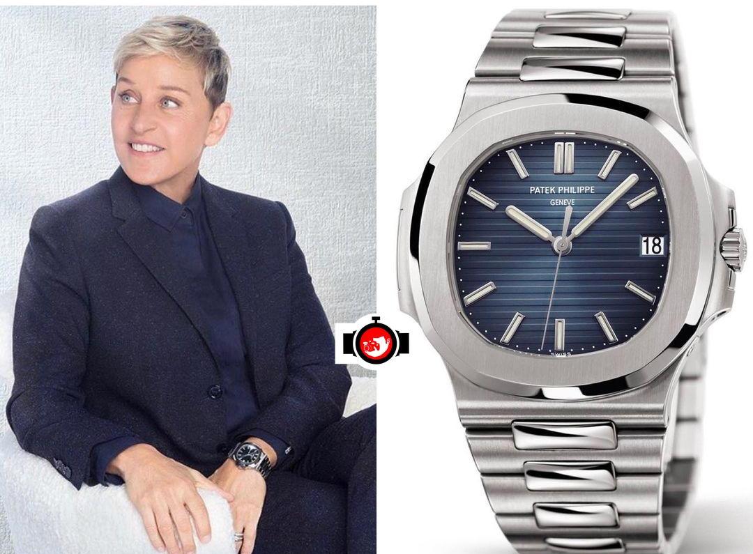 Ellen's Stainless Steel Patek Philippe Nautilus Watch With a Blue Dial