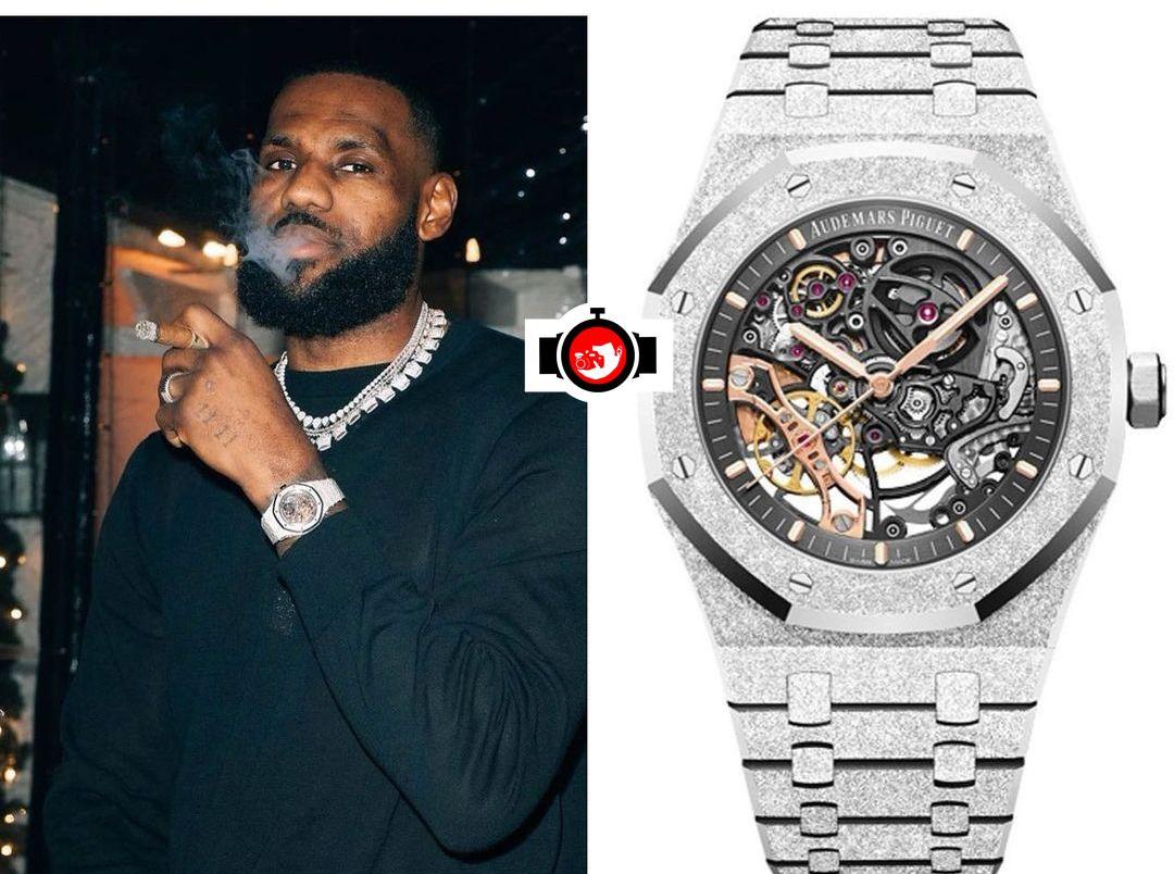 Get to Know LeBron James's Dazzling Watch Collection: The 41mm 18K White Gold Frosted Open-Worked Audemars Piguet Royal Oak