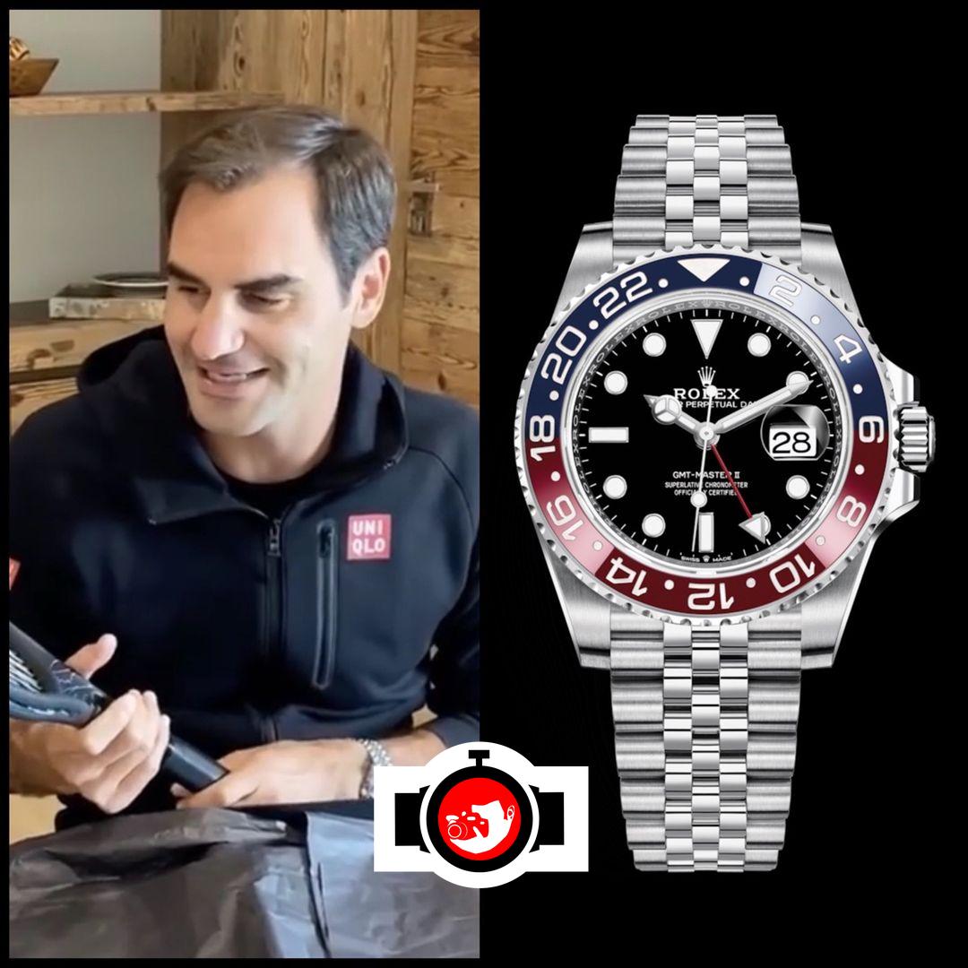 tennis player Roger Federer spotted wearing a Rolex 126710BLRO