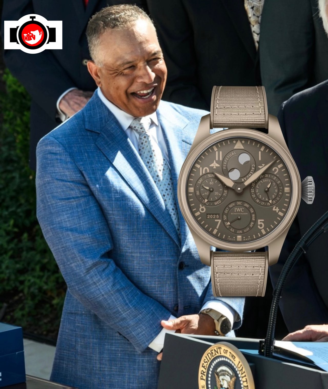Dave Roberts Wears IWC Big Pilot's Perpetual Calendar Mojave Edition at White House