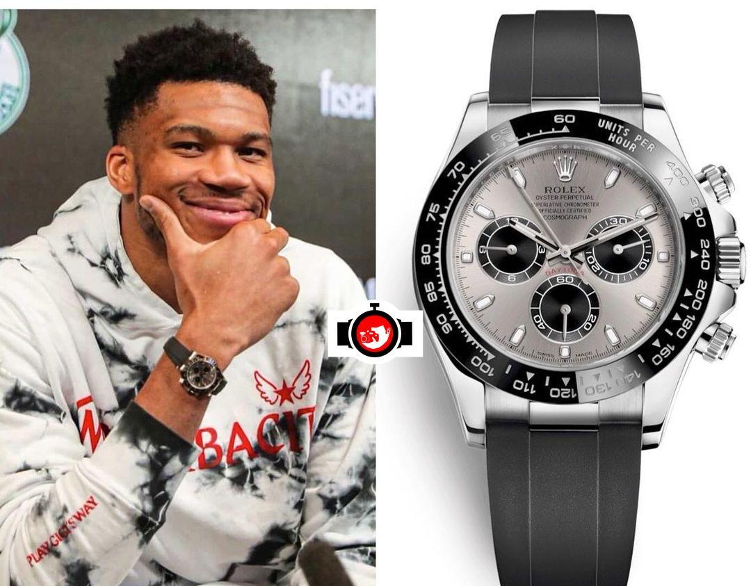 basketball player Giannis Antetokounmpo spotted wearing a Rolex 116519