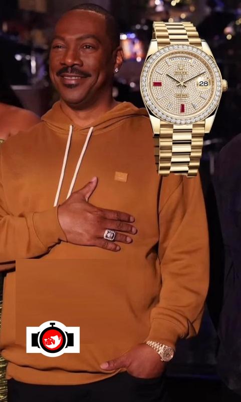 Eddie Murphy's Exquisite Yellow Gold Rolex Day-Date with Factory Diamonds and Ruby: A Timepiece Fit for Royalty