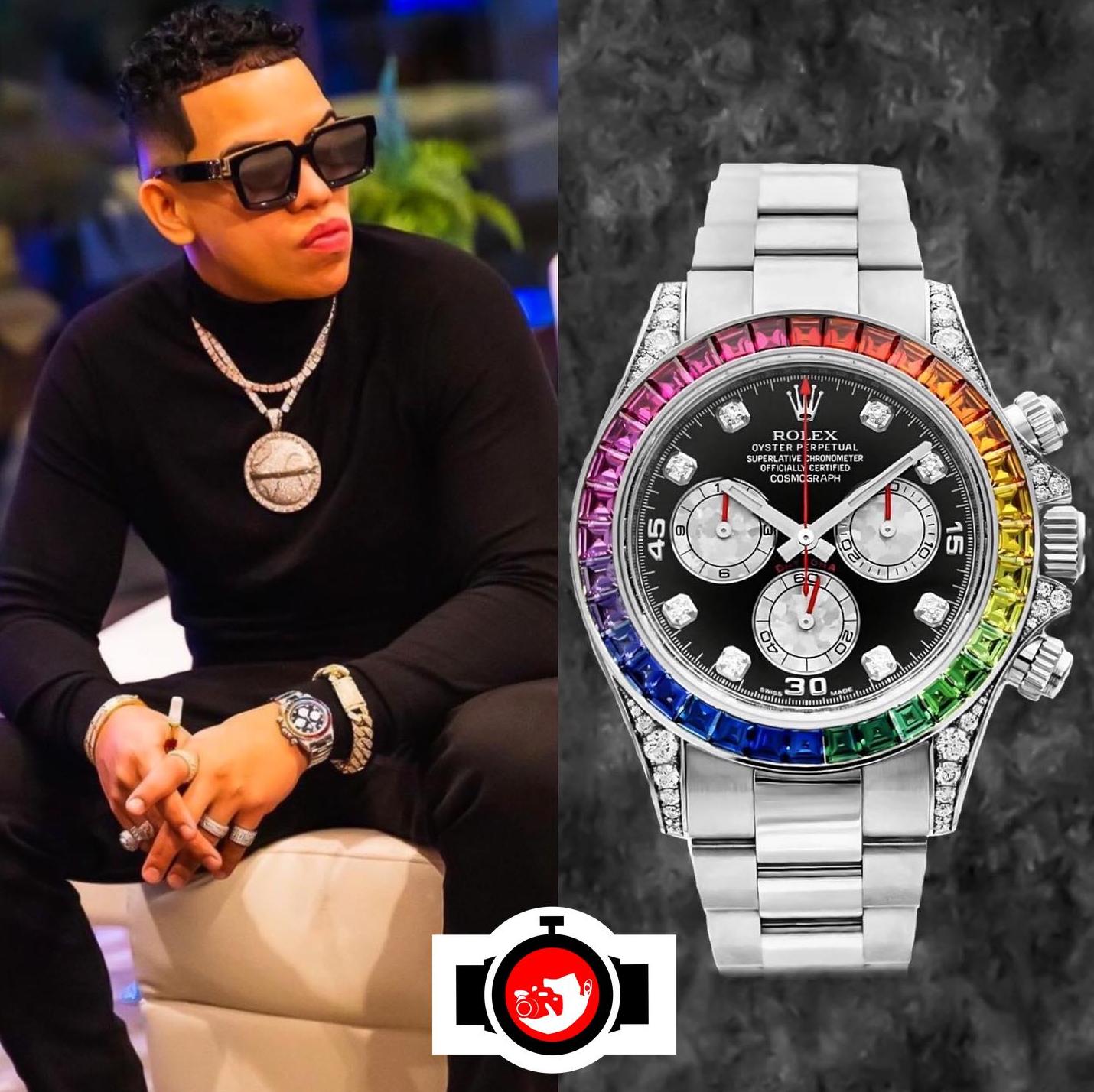 singer J Álvarez spotted wearing a Rolex 116599RBOW