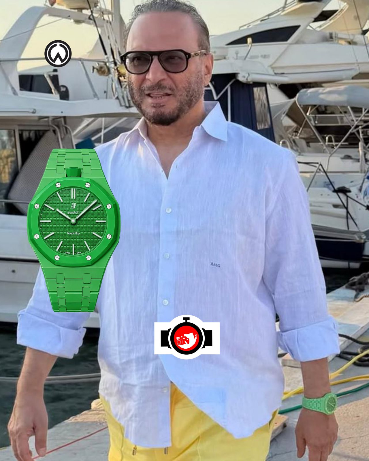 Anwar Gargash Spotted Wearing Swatch × Audemars Piguet Royal Oak Green Edition Bioceramic Collab