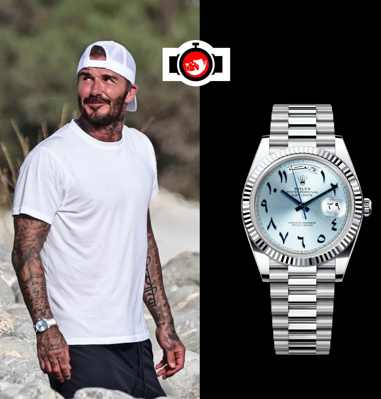 footballer David Beckham spotted wearing a Rolex 228236