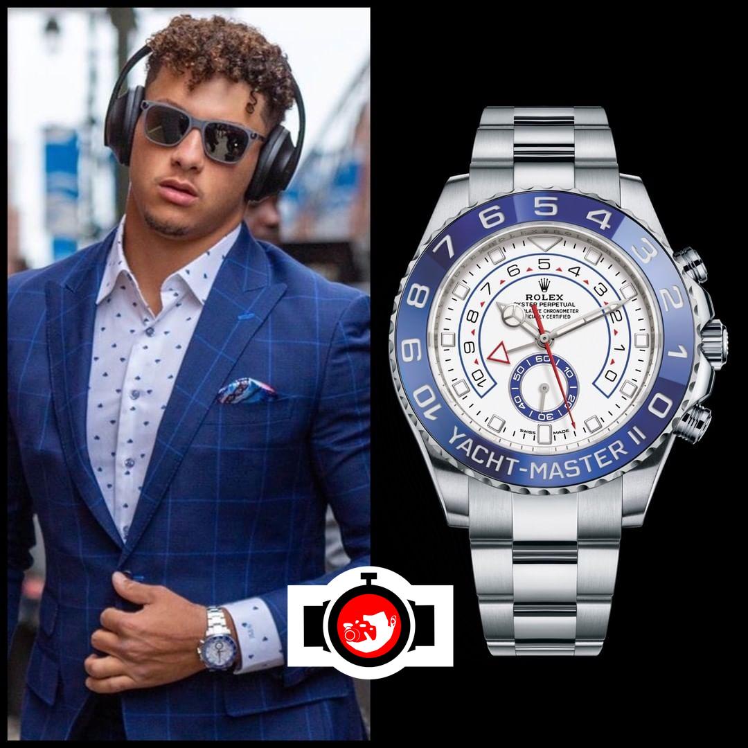 american football player Patrick Mahomes spotted wearing a Rolex 116680