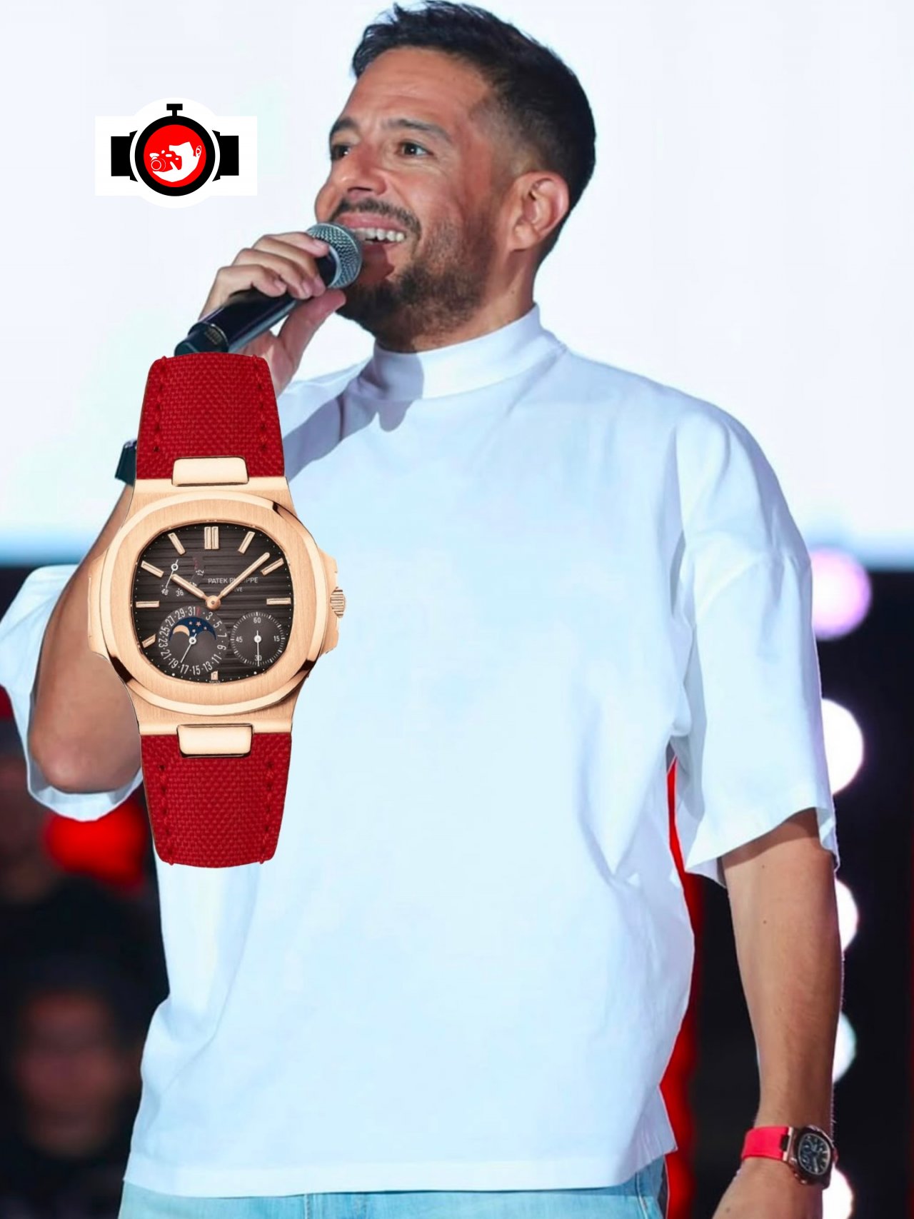 singer Mohamed Hamaki spotted wearing a Patek Philippe 5712R
