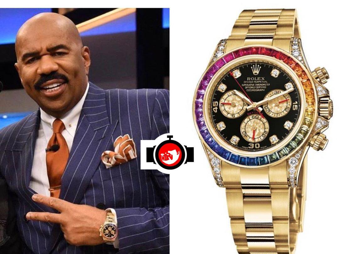 television presenter Steve Harvey spotted wearing a Rolex 116598RBOW