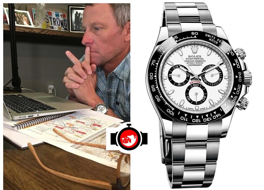 athlete Lance Armstrong spotted wearing a Rolex 116500