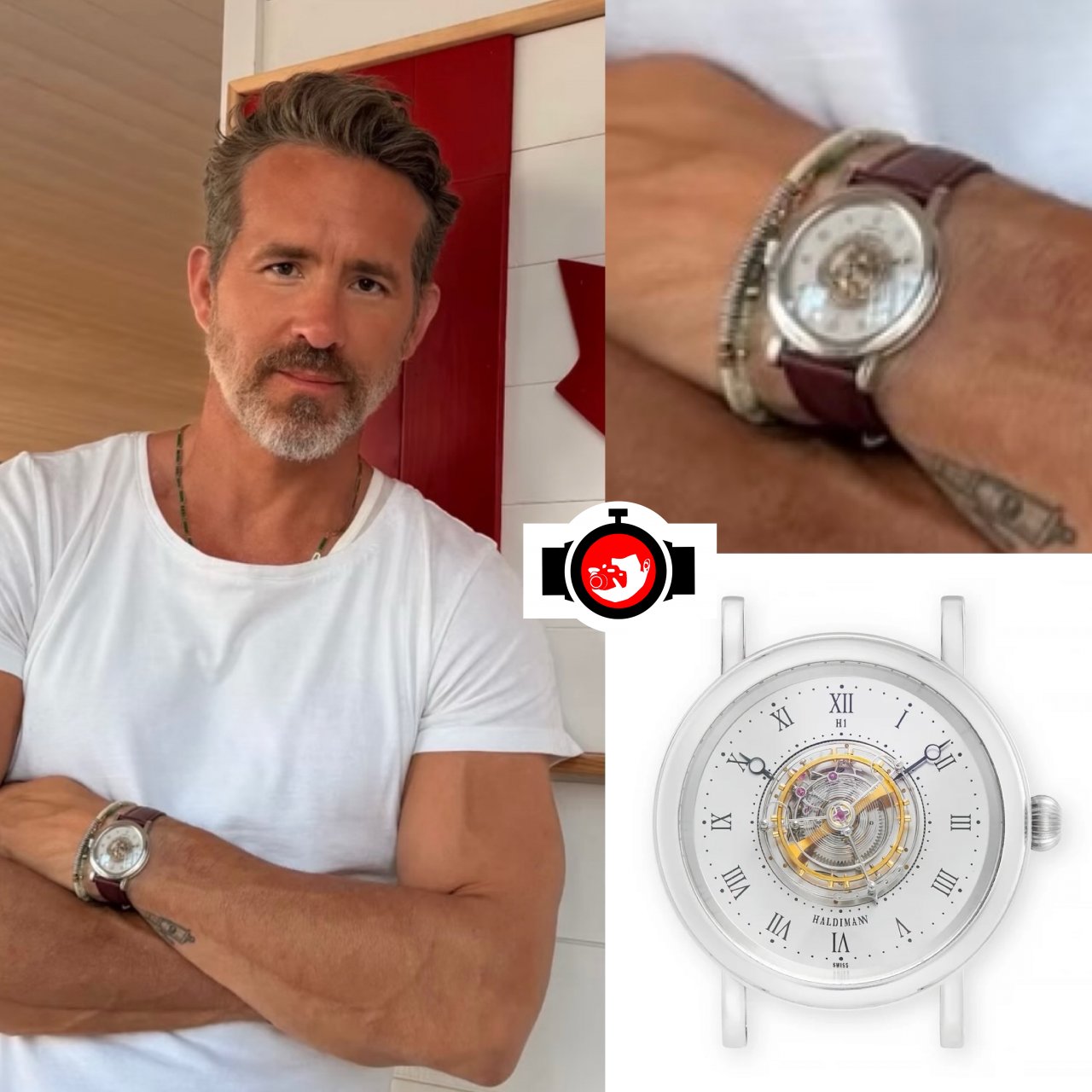 actor Ryan Reynolds spotted wearing a Haldimann H1 Flying Central Tourbillon