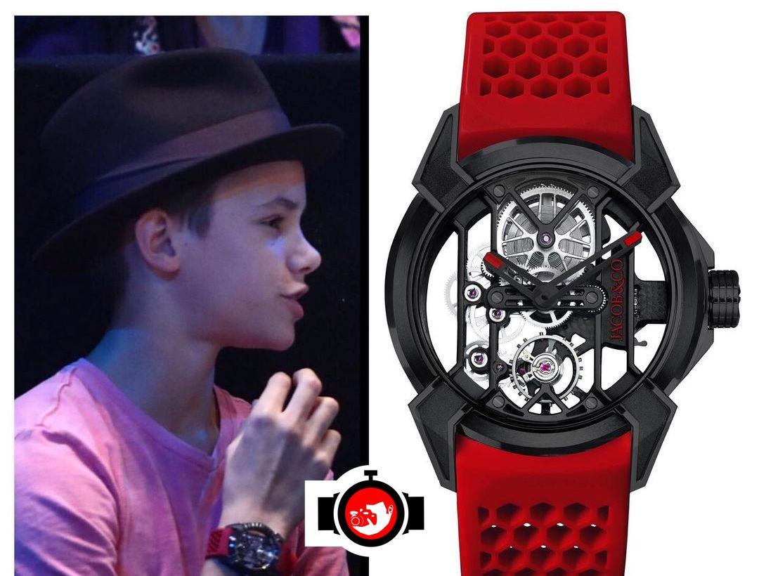 model Romeo Beckham spotted wearing a Jacob & Co EX100.21.PS.BW.A
