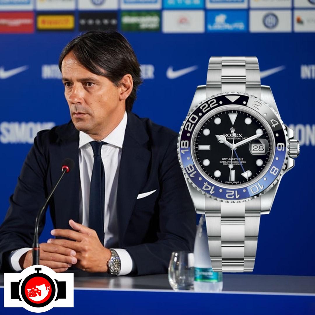 football manager Simone Inzaghi spotted wearing a Rolex 116710BLNR