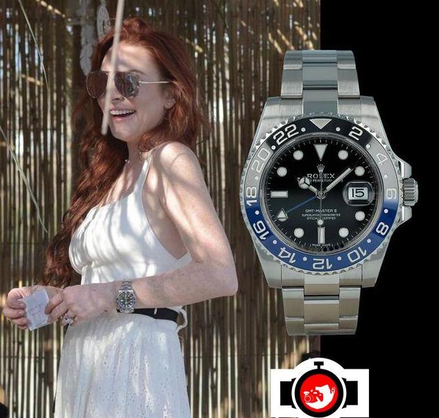 actor Lindsay Lohan spotted wearing a Rolex 116710blnr