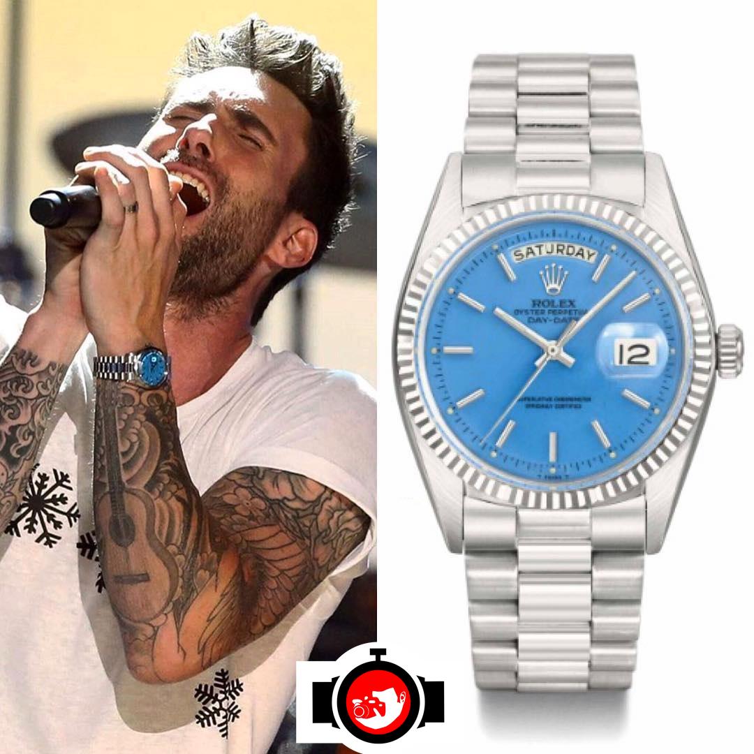 Adam Levine's Watch Collection: The Rolex Day-Date in 18K White Gold with a Turquoise Stella Dial