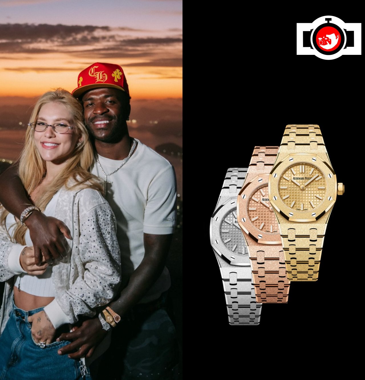 footballer Vinícius Júnior spotted wearing a Audemars Piguet 67650OR.ZZ.1261OR.01