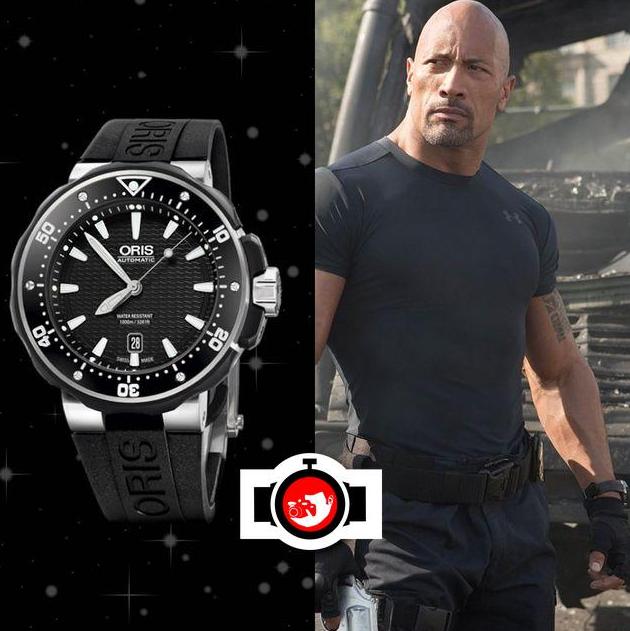 actor Dwayne The Rock Johnson spotted wearing a Oris 01 733 7682 7154-07 4 26 34TEB