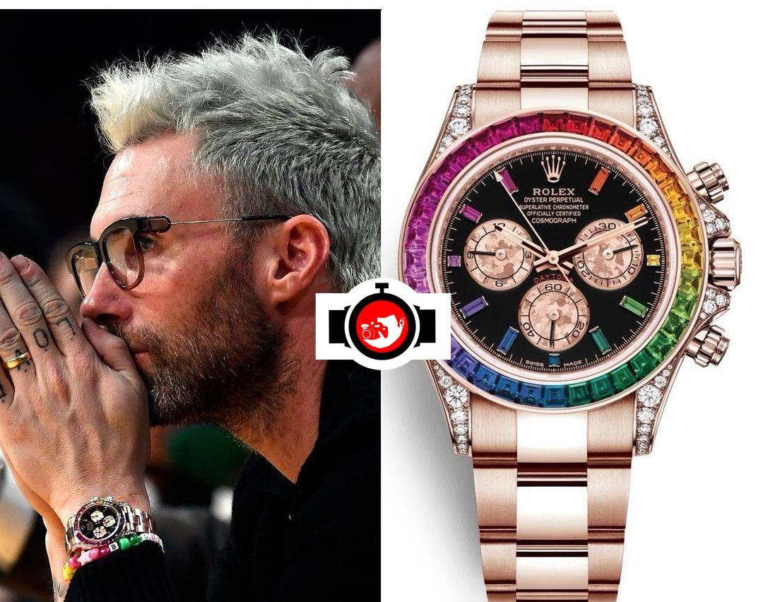 singer Adam Levine spotted wearing a Rolex 116595RBOW