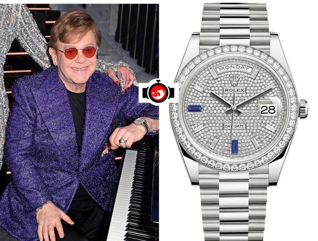 singer Elton John spotted wearing a Rolex 228349RBR