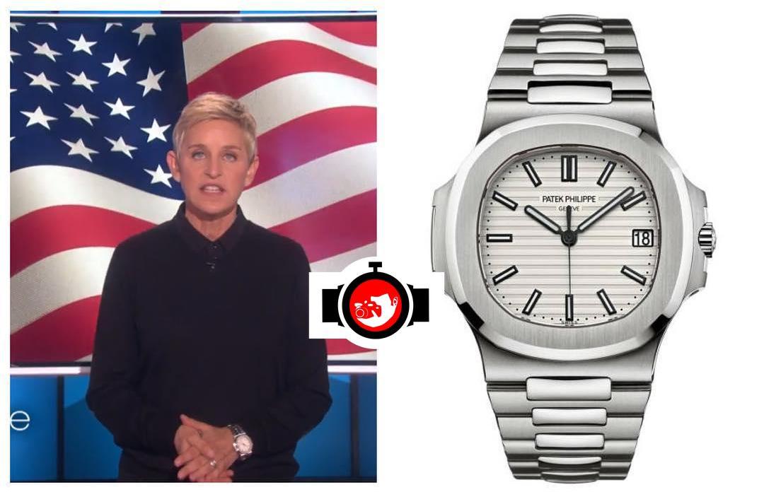 Ellen DeGeneres' Watch Collection: The Patek Philippe Nautilus With a White Dial in Stainless Steel.