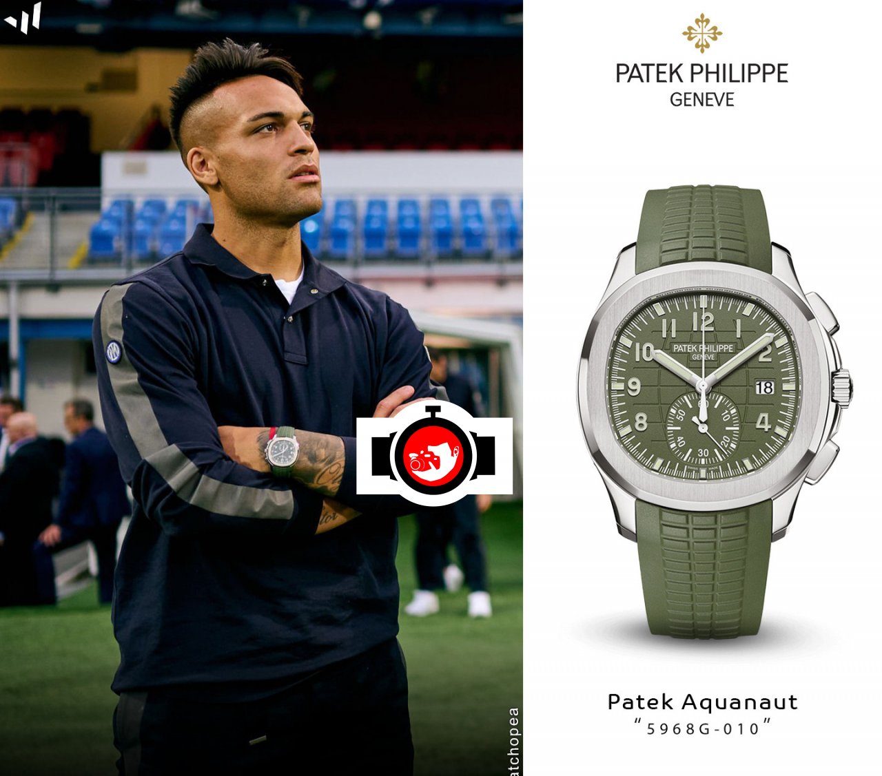 footballer Lautaro Martínez spotted wearing a Patek Philippe 5968G-010