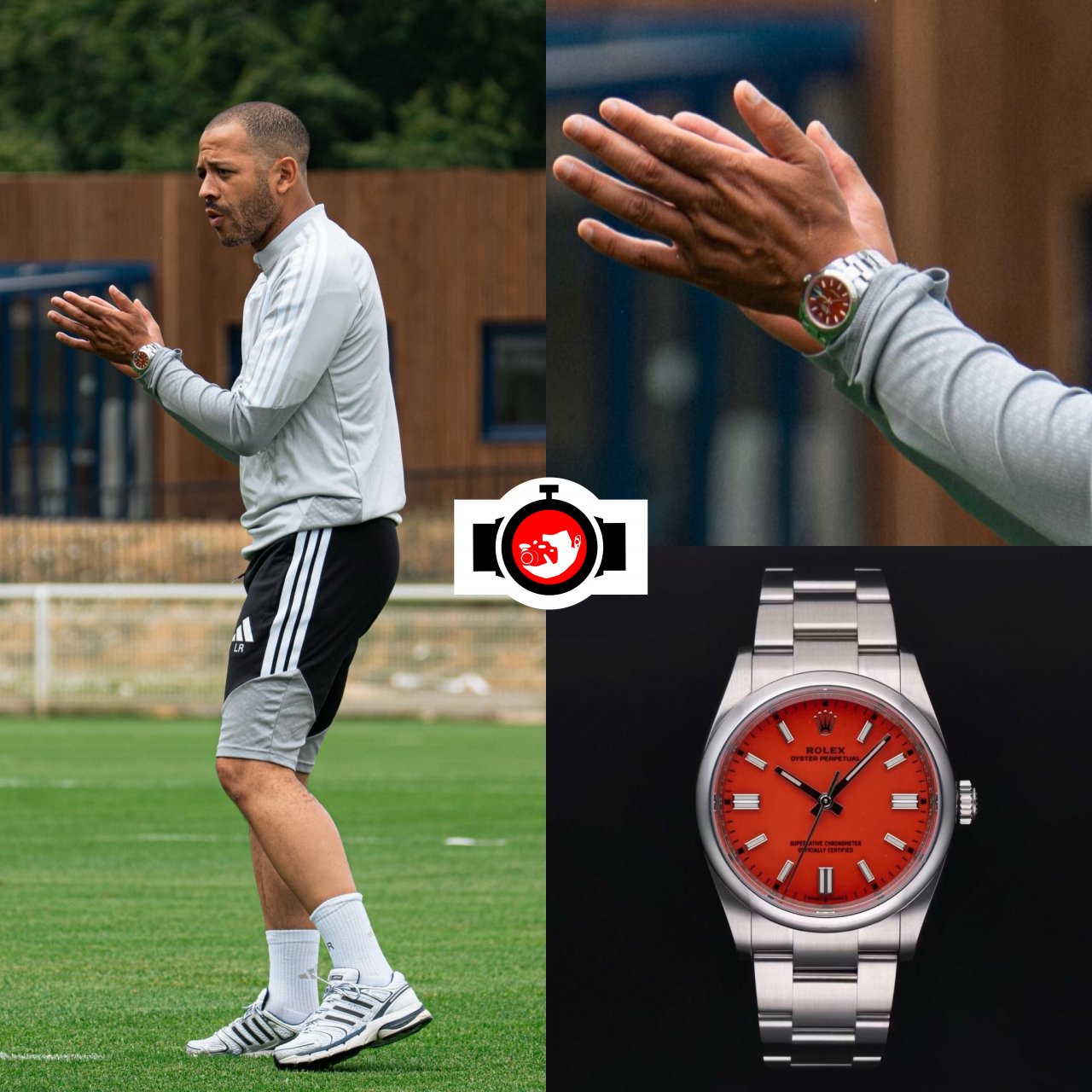 Liam Rosenior Spotted Wearing Rolex Oyster Perpetual 36 in Coral Red