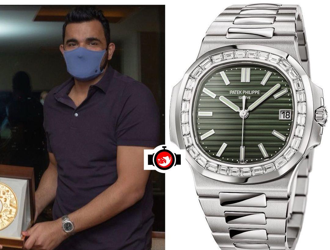 Joaan Bin Hamad Al Thani's Remarkable Watch Collection: The ‘Sunburst Olive-Green’ Dial Stainless Steel Patek Philippe Nautilus Factory Set With 32 Baguette Cut Diamonds Around Bezel 