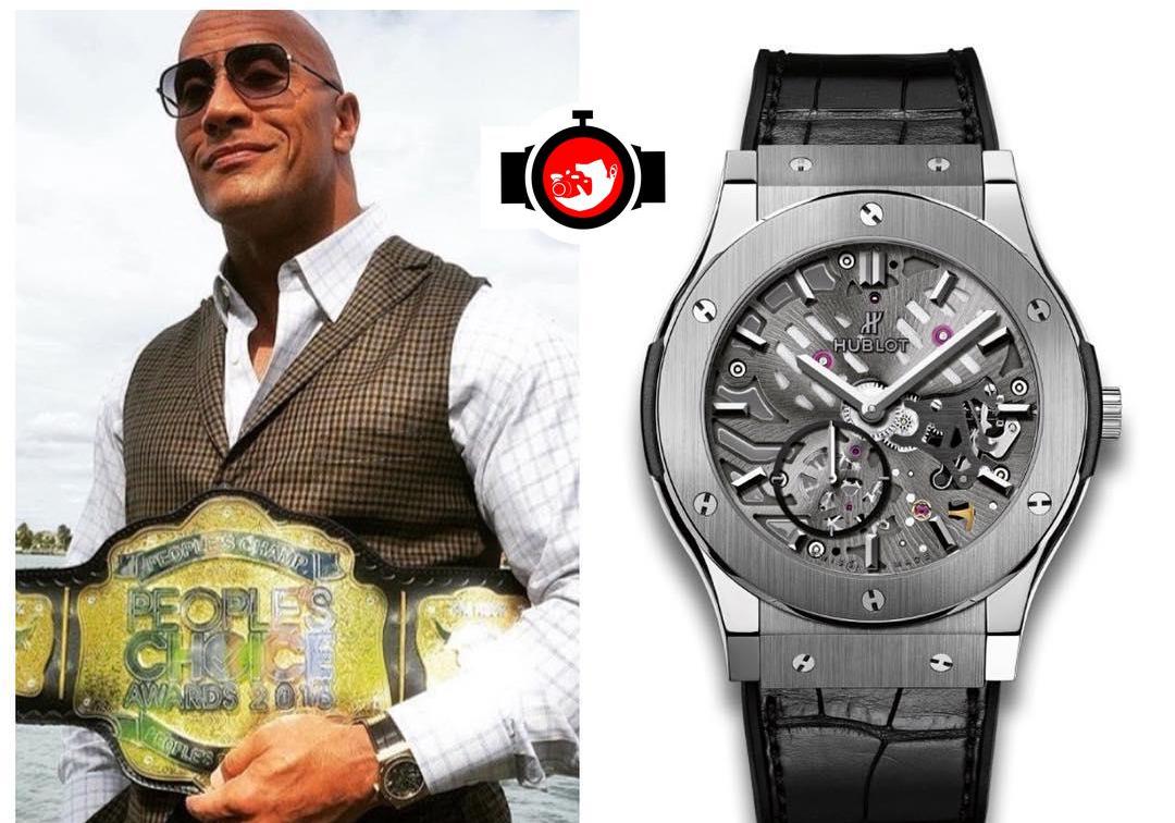 actor Dwayne The Rock Johnson spotted wearing a Hublot 515.NX.0170.LR