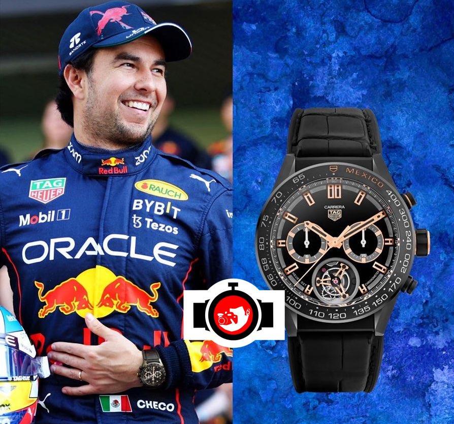 pilot Sergio Pérez spotted wearing a Tag Heuer CAR5A55