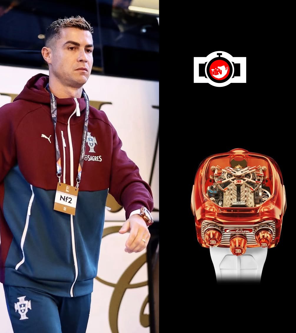 footballer Cristiano Ronaldo spotted wearing a Jacob & Co. Bugatti Chiron Tourbillon