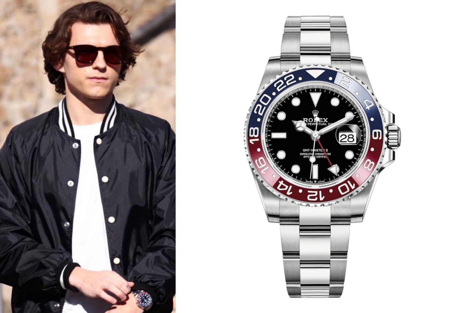 actor Tom Holland spotted wearing a Rolex 126710BLRO