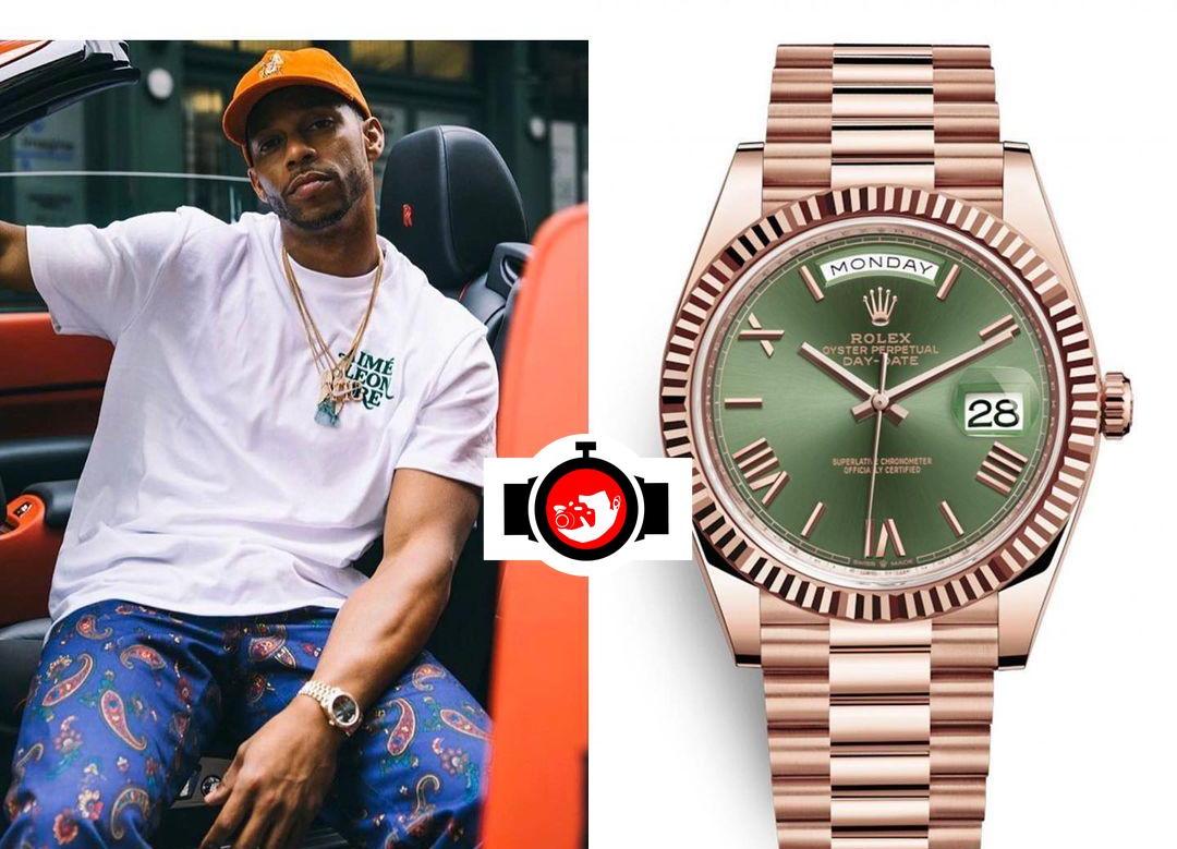 american football player Victor Cruz spotted wearing a Rolex 228235