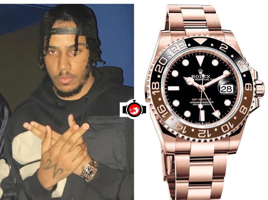 rapper Aj Tracey spotted wearing a Rolex 126715CHNR