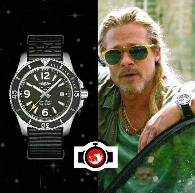 actor Brad Pitt spotted wearing a Breitling A17367A11L1W1