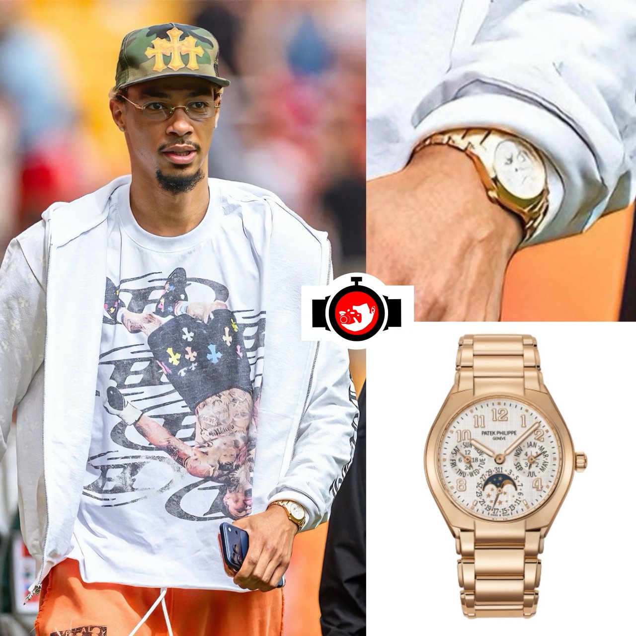 footballer Hugo Ekitike spotted wearing a Patek Philippe 7340/1R-001