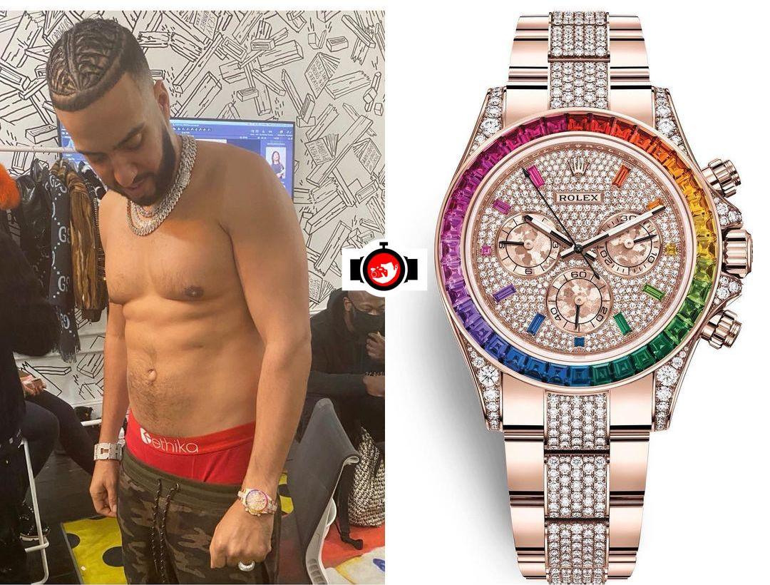 rapper French Montana spotted wearing a Rolex 116595RBOW️