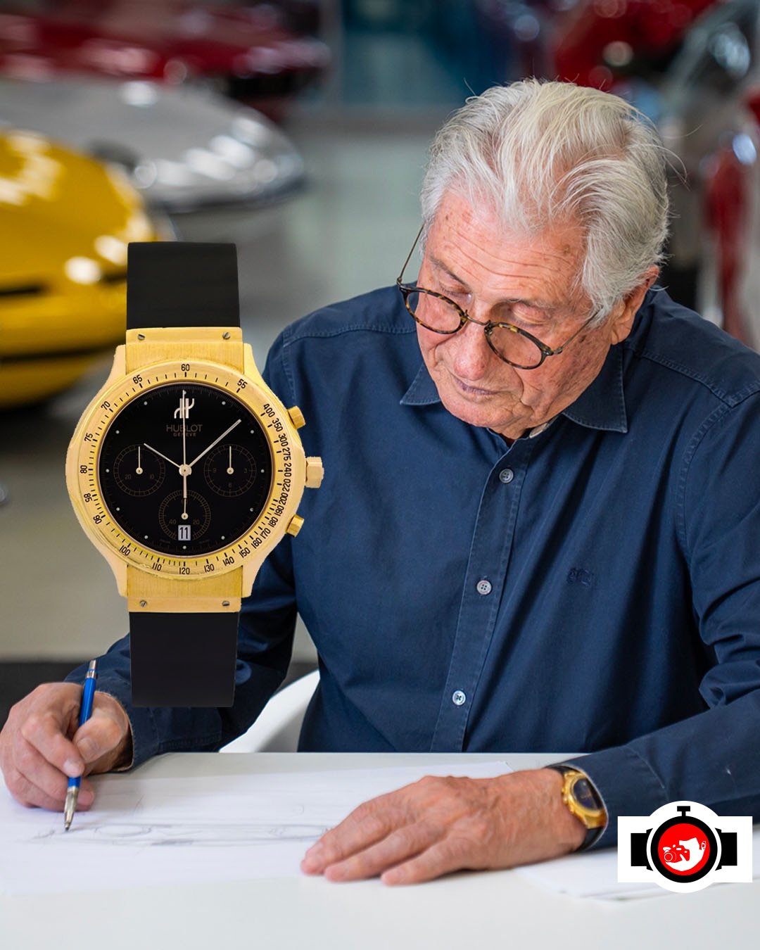 Giorgetto Giugiaro Spotted Wearing Hublot MDM Chronograph in Yellow Gold