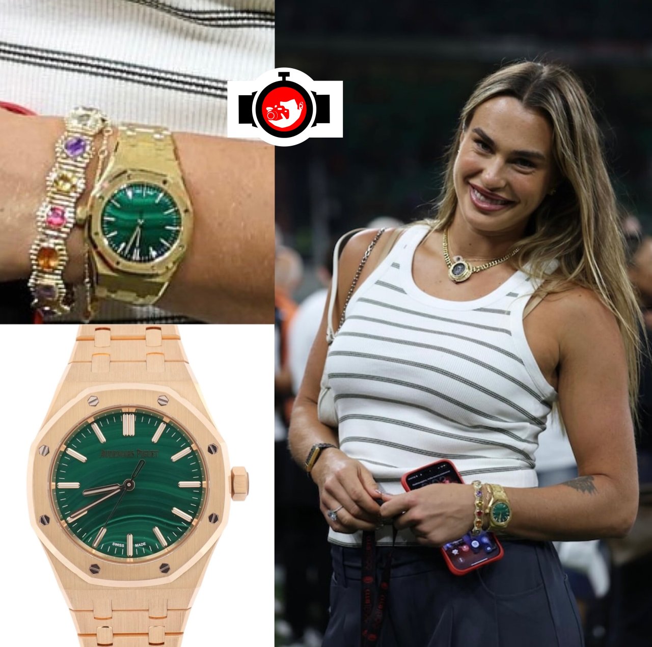 tennis player Aryna Sabalenka spotted wearing a Audemars Piguet 15553BA.OO.1356BA.04