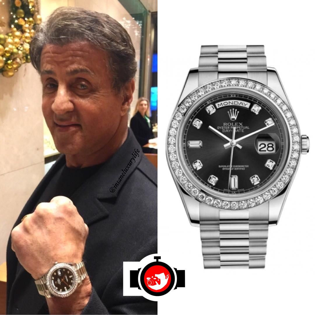 Sylvester Stallone's Rolex Day-Date II 41mm in 18K White Gold Set with Diamonds