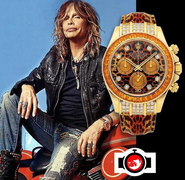 singer Steven Tyler spotted wearing a Rolex 116598SACO