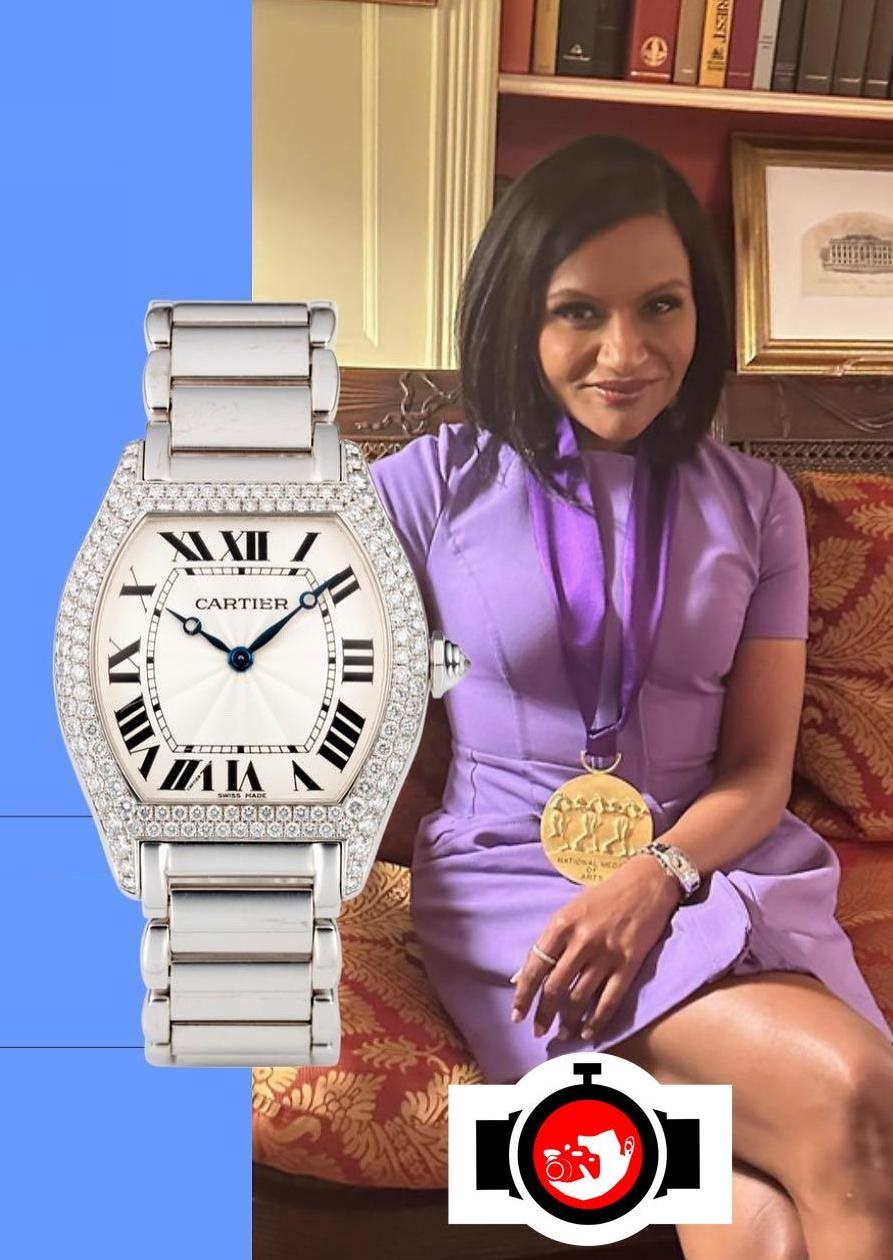 actor Mindy Kaling spotted wearing a Cartier WA5038W9