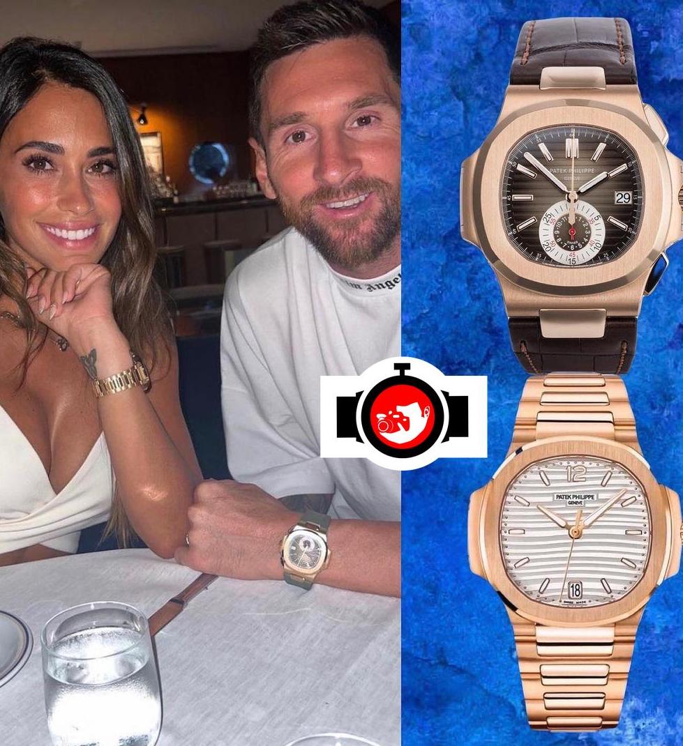 model Antonela Roccuzzo spotted wearing a Patek Philippe 7118/1R