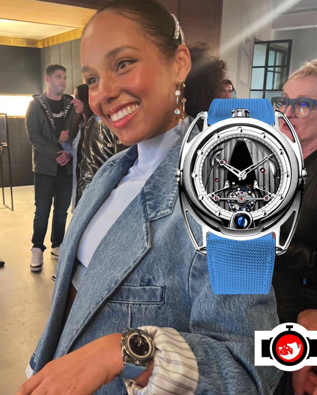 Discover Alicia Keys's Dazzling Titanium De Bethune DB28 Watch with Moon Phases and Floating Lugs