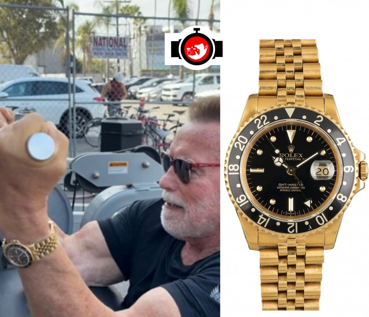 actor Arnold Schwarzenegger spotted wearing a Rolex 16758