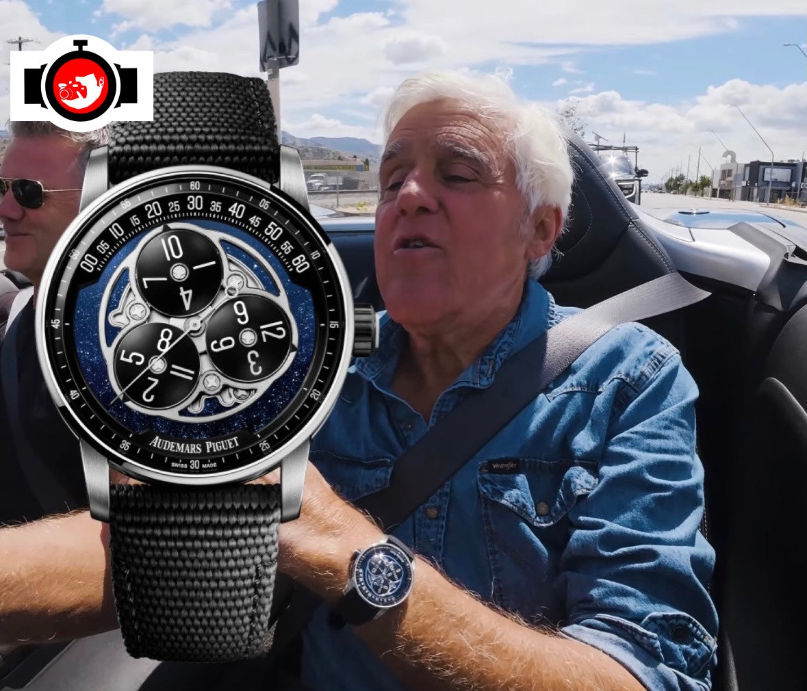 television presenter Jay Leno spotted wearing a Audemars Piguet 26395BC.OO.D321CR.01