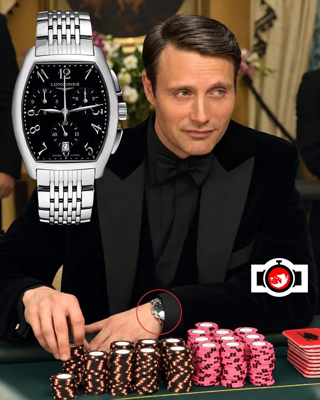 actor Mads Mikkelsen spotted wearing a Longines L2.750.4