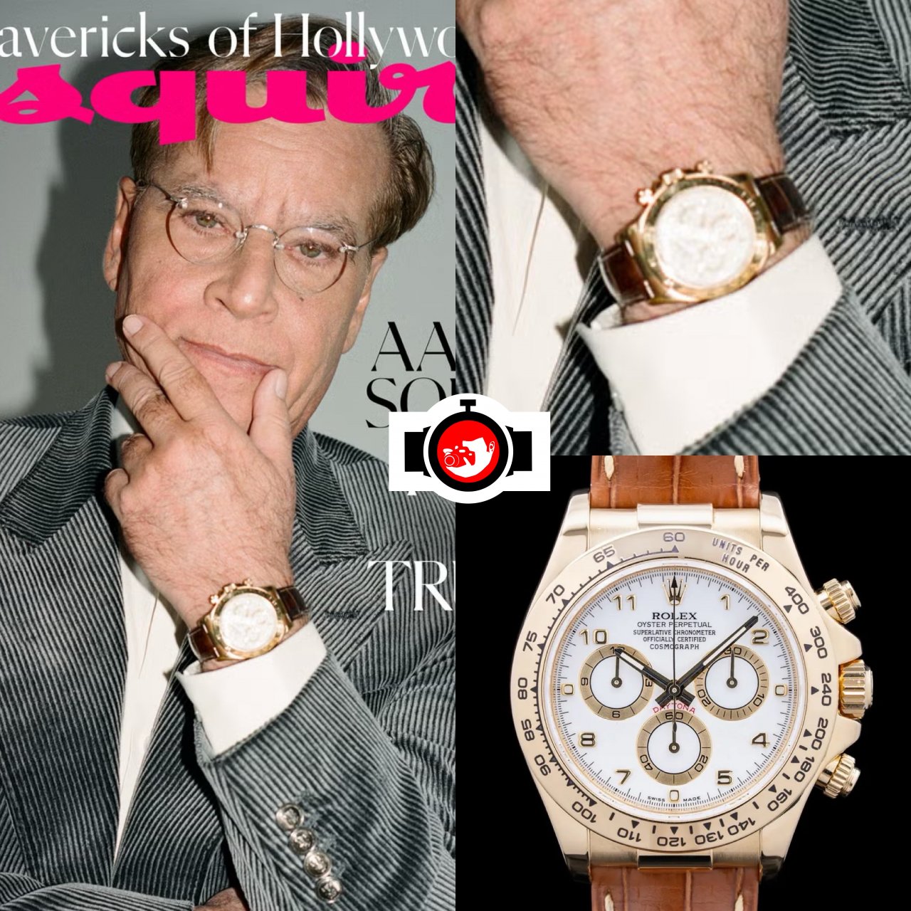 film director Aaron Sorkin spotted wearing a Rolex 116518