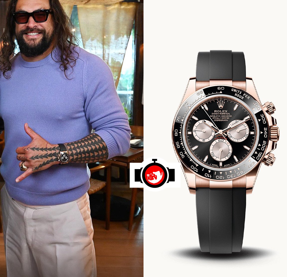 actor Jason Momoa spotted wearing a Rolex 126515LN-0002