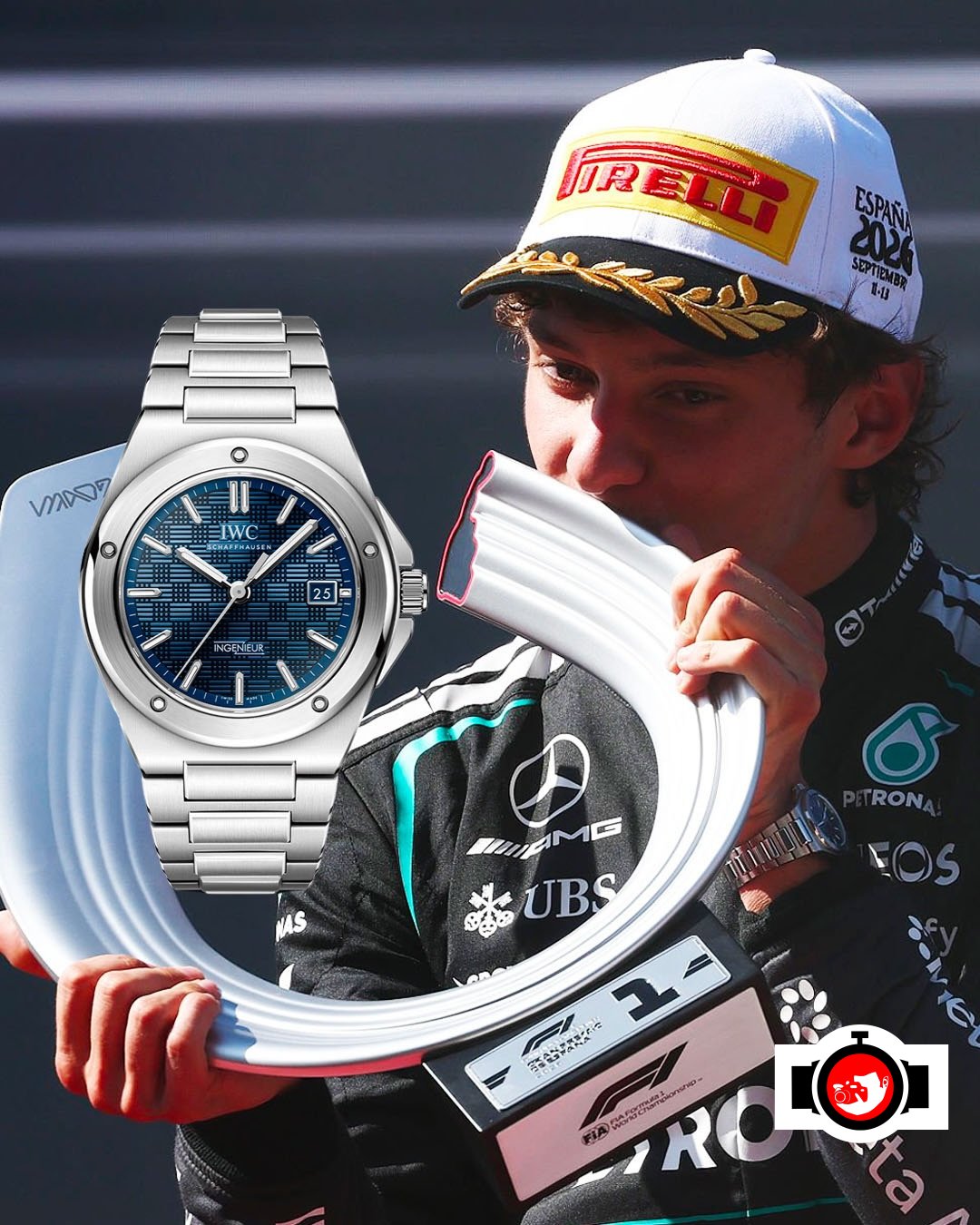 racing driver Kimi Antonelli spotted wearing a IWC IW323401